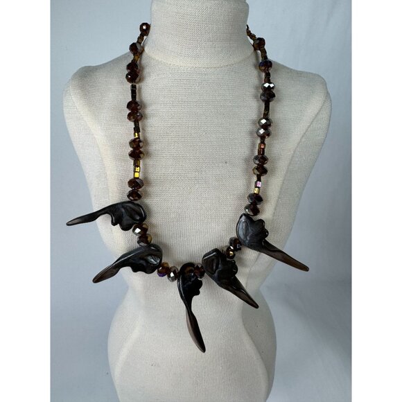 Handcrafted Smoky Quartz & Carved Stone Necklace With Toggle Clasp - Picture 14 of 16